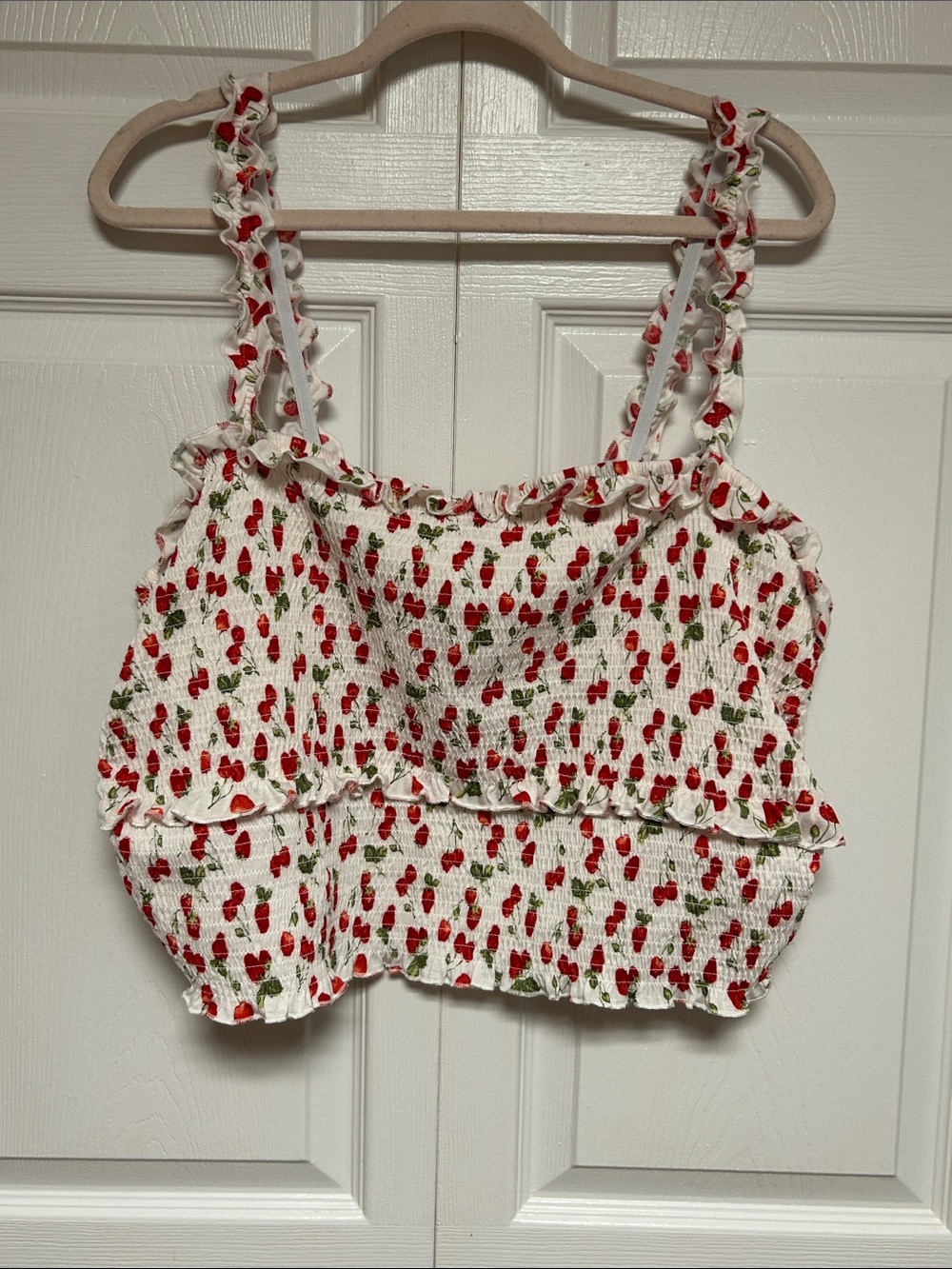 Rue21 White Smocked Cherry Print Crop Cami